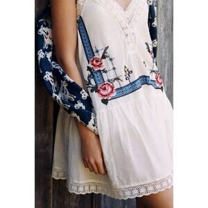 Anthropologie - Lacy Trim Floral Cross Stitch Mini Swing Dress